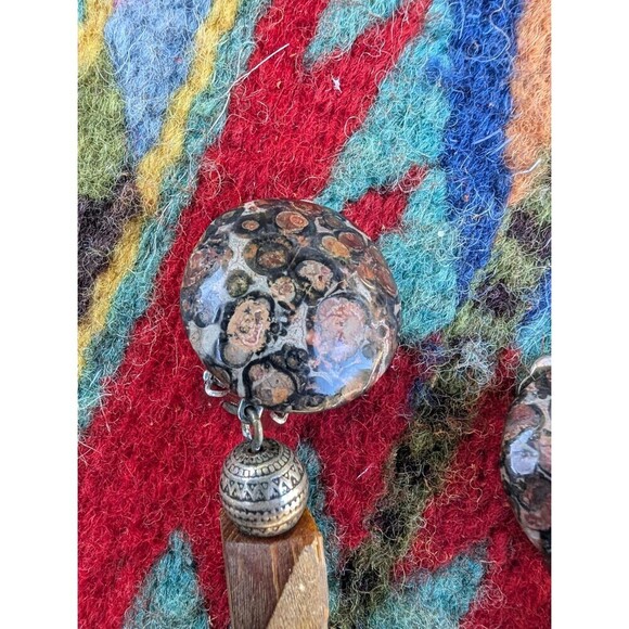 Vintage Leopard Skin Jasper Stone Clip On Earrings - Picture 4 of 10